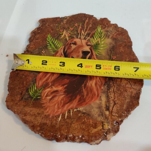Hand Painted Agate Slab Art Of Irish Setter Dog Portrait 8.5x7" Signed - Picture 13 of 13